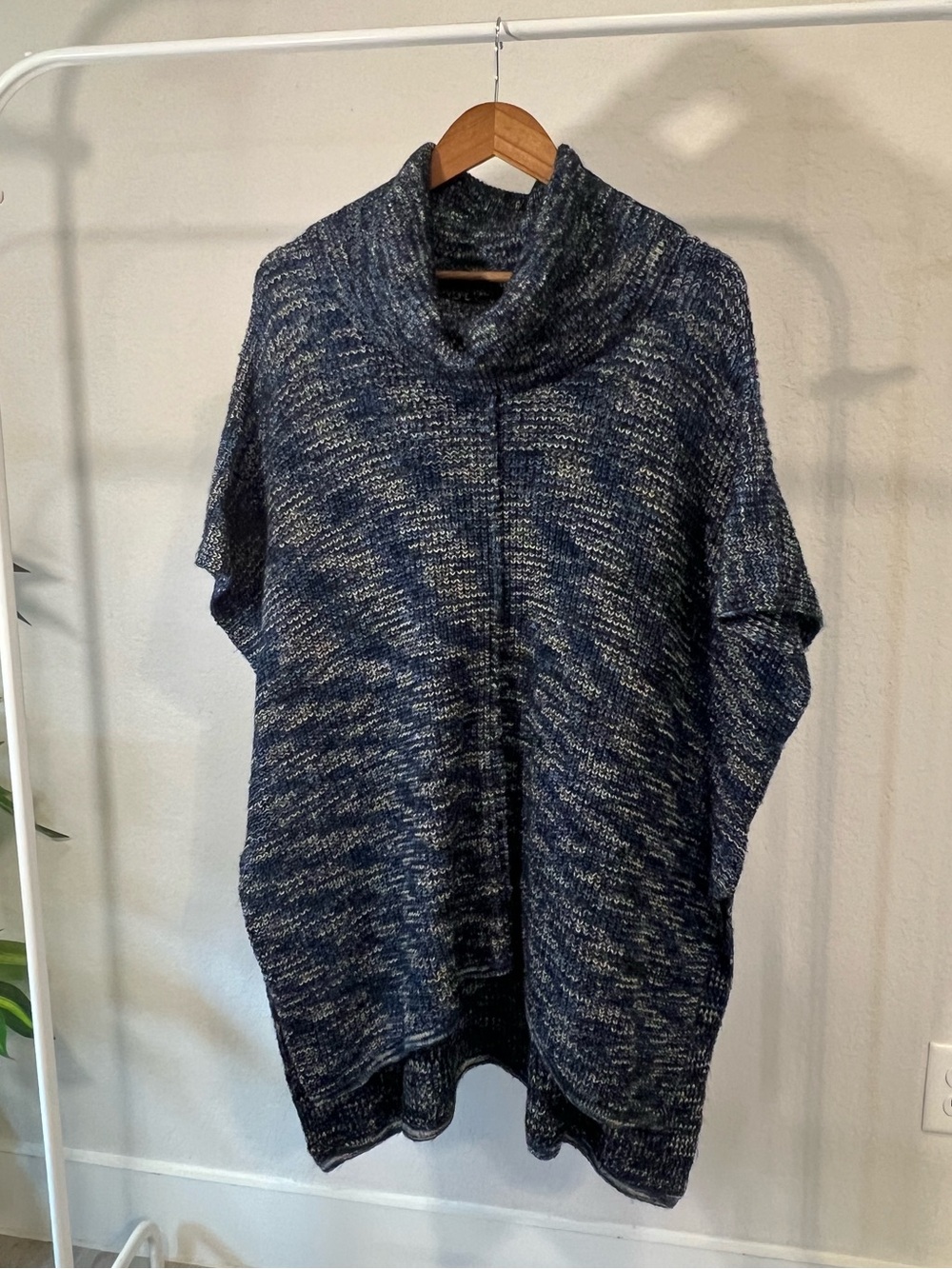Blue Marl Space Dye Turtleneck Poncho Sweater Size S/M